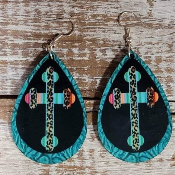 Cross Earrings, Western Cross Dangle Earrings - Hard Plastic - Handmade - Picture 1 of 2